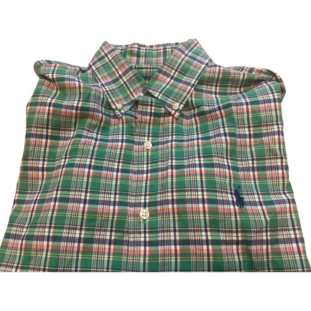 Ralph Lauren Dress Shirt M Green Plaid Long Sleeve Business Formal Men RN 41381